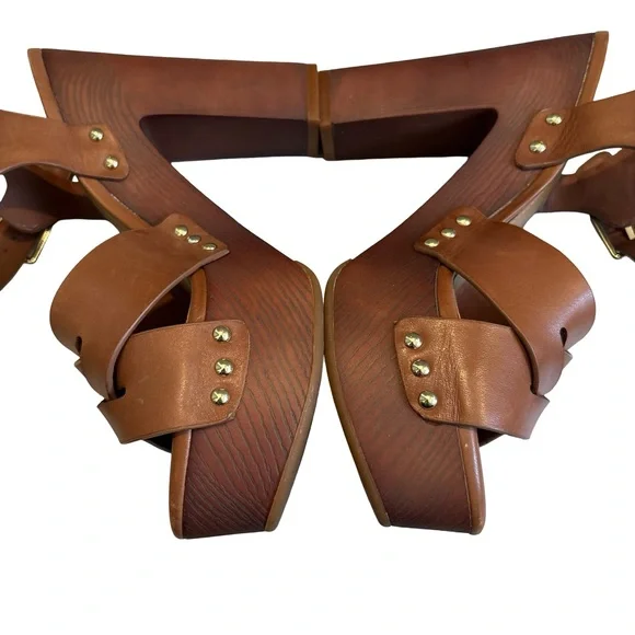 Gianni Bini Brown Leather Wood Platform Sandals, Sz 7 - Picture 7 of 13